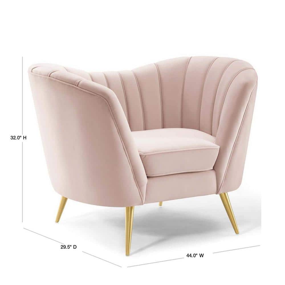 Glam Deco Pink Velvet Curved Back Accent Chair with Gold Legs