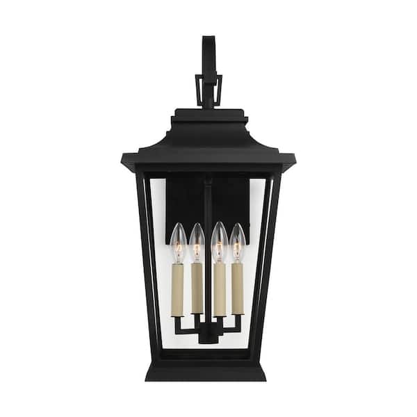 Generation Lighting Warren 12 in. Large 4-Light Textured Black Outdoor Wall Mount Lantern with Clear Glass Panels