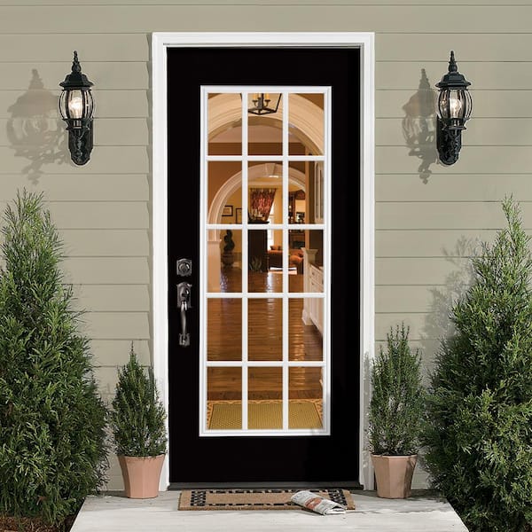 32 in. x 80 in. 15 Lite Left Hand Inswing Painted Steel Prehung Front Exterior Door with Brickmold