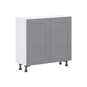 Bristol Painted Slate Gray Shaker Assembled Shallow Base Kitchen Cabinet with Door (36 in. W x 34.5 in. H x 14 in. D)