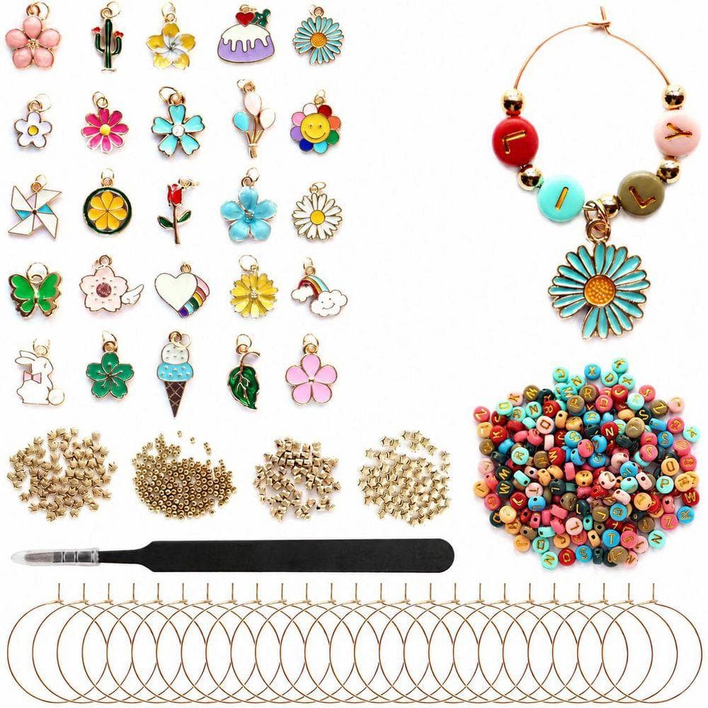 Plastic Flower Wine Glass Charms Kit, 25-Piece Reusable Drink Marker Tags with Metal Rings and Beads for Parties