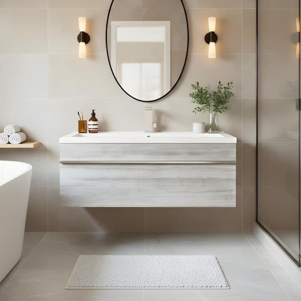 Cutler Kitchen and Bath Trough 42 in. W x 16 in. D x 15 in. H Single Sink Wall Bathroom Vanity in Soho with Cultured Marble Top in White