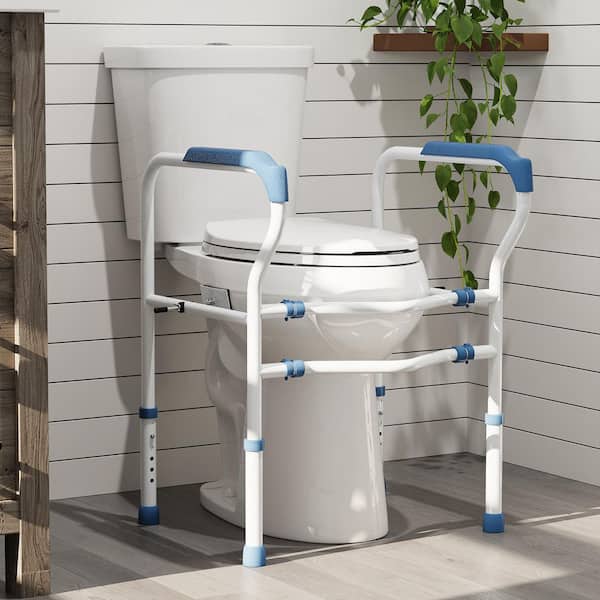 HOROW 21 in. Heightened 1.1/1.6 GPF Dual Flush Elongated 2-Pcs Toilet in White with Toilet Safety Rail with Adjustable Height