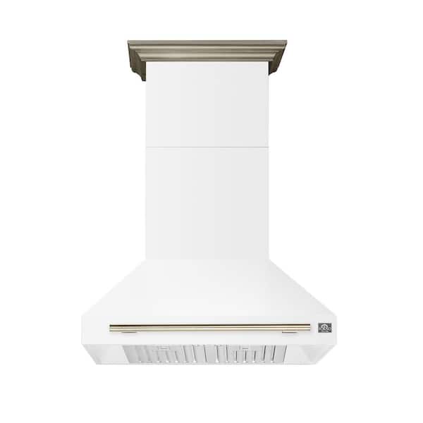 Aria 36 in. Wall-Mounted Range Hood in White, Ducted 1200 CFM