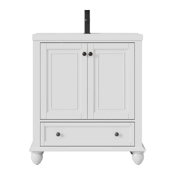 30 in. W. x 18.2 in. D x 34 in. H Single Sink Freestanding White Bath Vanity with White Advanced Composite Resin Top