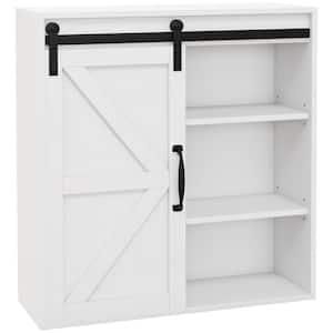 22.75 in W x 7.75 in. D x 24.5 in. H Bathroom Storage Wall Cabinet in White with Sliding Barn Door and Adjustable Shelf