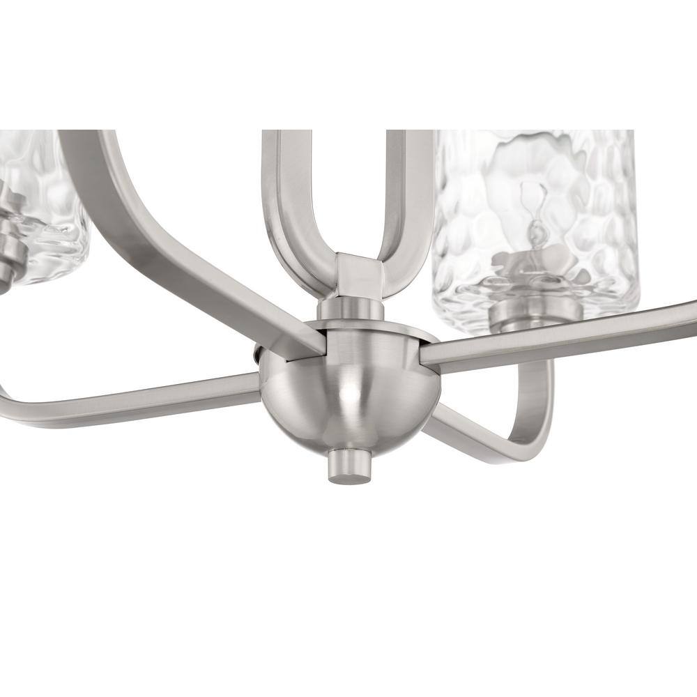 Elegant Brushed Nickel 4-Light Chandelier with Crystal Clear Hammered Glass