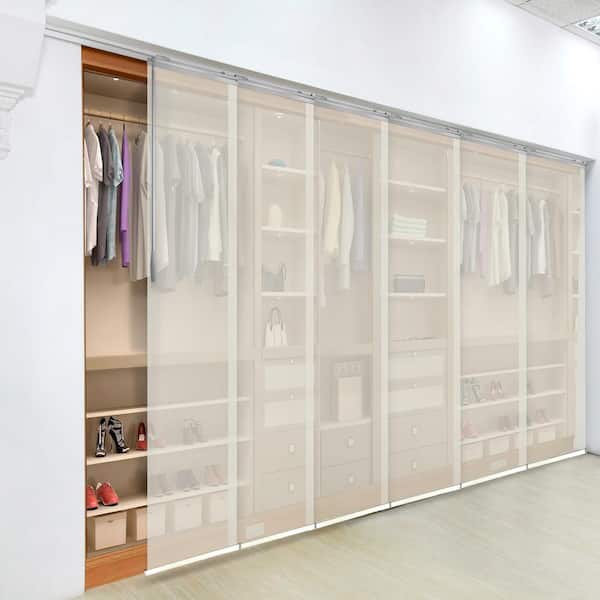 EMOH Ashy Mesh 70 in.- 130 in. W x 116 in. L Adjustable 6-Panel Satin Nickel Single Rail Panel Track with 23.5 in. Slates