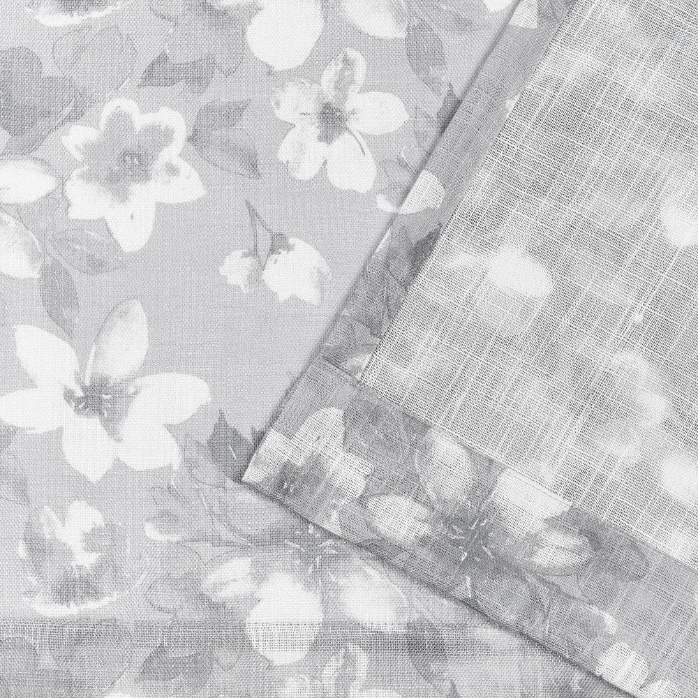 Gray Floral Light Filtering Sheer Rod Pocket Curtain Panels, 54" x 84" Set of 2