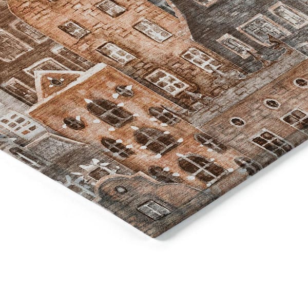 Orange, Copper, Salmon 9 ft. x 12 ft. Woven Geometric Polyester Rectangle Indoor/Outdoor Area Rug