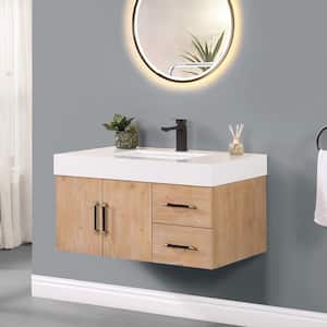 Corchia 36 in. W x 22 in. D x 19 in. H Single Sink Bath Vanity in Light Brown with White Composite Stone Top