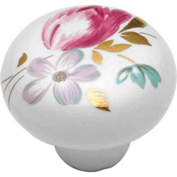 HICKORY HARDWARE English Cozy 1-3/8 in. White/Pink Flower Cabinet Knob