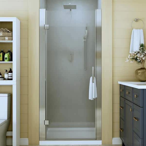 32 in. to 34 in. W x 72 in. H Pivot Hinged Swing Frameless Shower Door in Chrome with Clear Glass