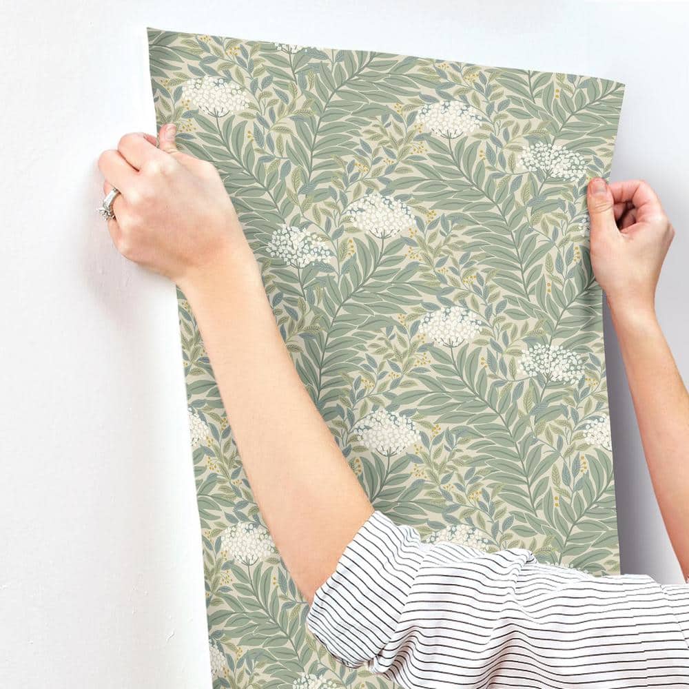 Linen Green and Beige Floral Wallpaper Roll