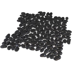 Mini Black 12 in. x 12 in. Polished Pebble Stone Mosaic Tile (5 sq. ft./Case)