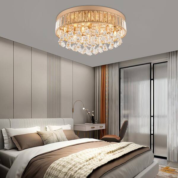 OUKANING 19.68 in. 9-Light Gold Modern Round Flush Mount Ceiling