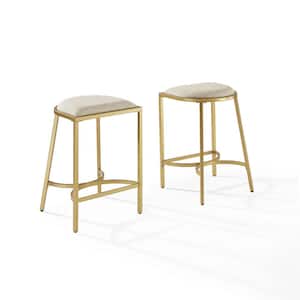 Ellery 24 in. Gold Backless Metal Cushioned Bar Stool with Fabric Seat (Set of 2)