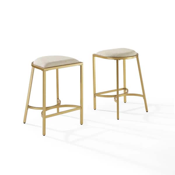 CROSLEY FURNITURE Ellery 24 in. Gold Backless Metal Cushioned Bar Stool with Fabric Seat (Set of 2)