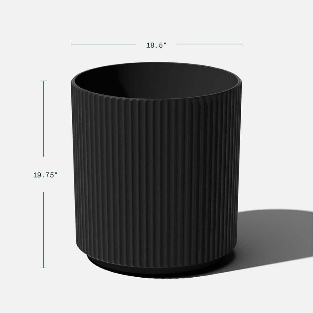 Demi 20" Black Plastic-Stone Round Planter Set - 2 Pack
