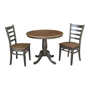 Laurel 3-Piece 36 in. Hickory/Coal Extendable Solid Wood Dining Set with Emily Chairs