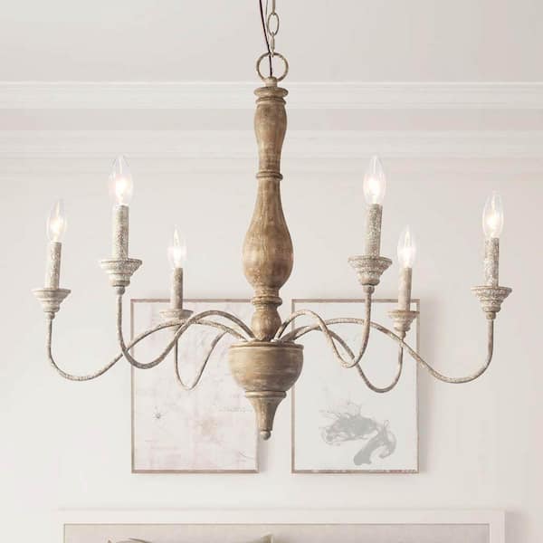 Lnc Wood Chandelier 6 Light Distressed, White Wood Small Chandelier