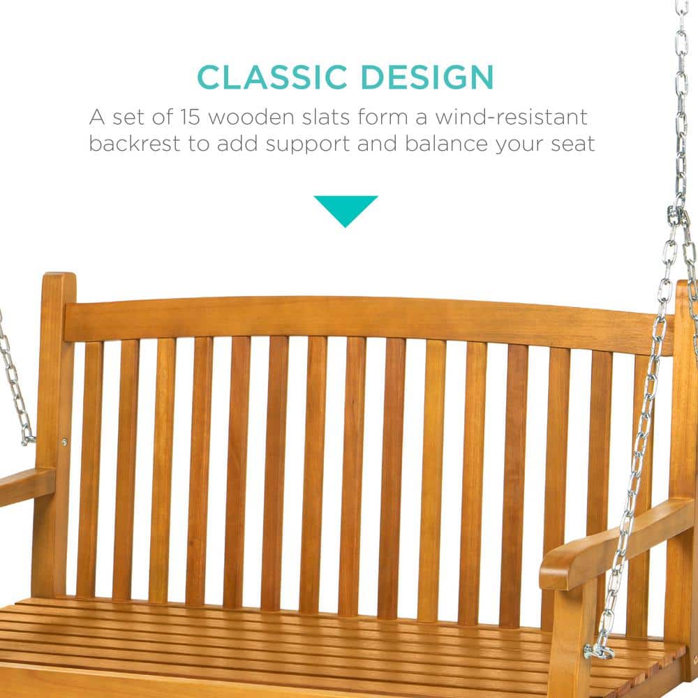Brown Acacia Wood 48in Outdoor Porch Swing with Chains