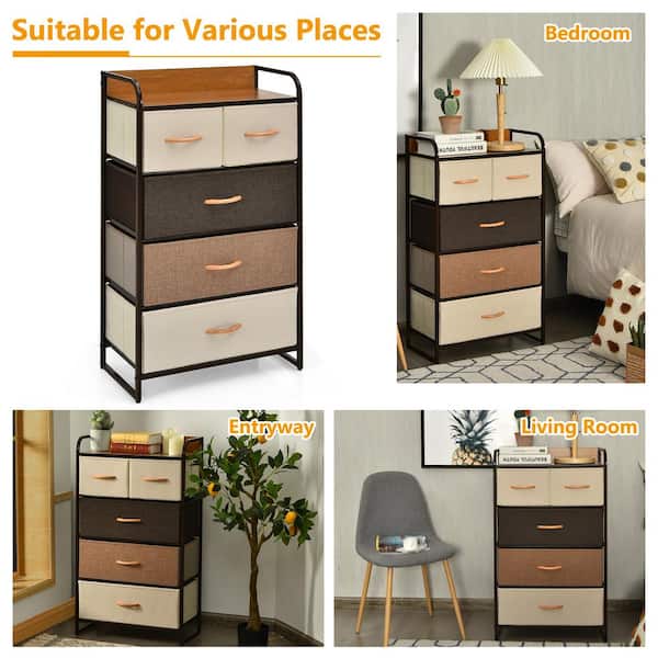 Costway 5-Drawer Cream Dresser Storage with Wooden Top 39 in Costway 5-Drawer Cream Dresser Storage with Wooden Top 39 in