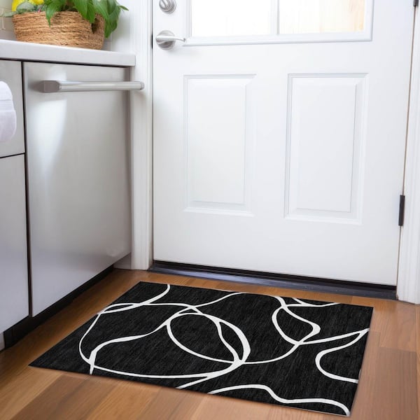 Mayfield Premium Machine Washable Abstract AMF999 Black 2 ft. x 3 ft. Area Rug