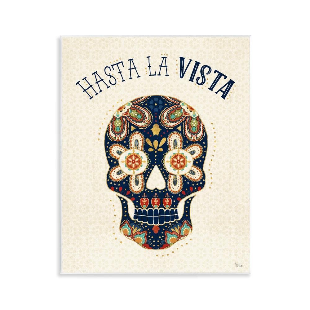 Hasta La Vista Calavera Multicolor MDF Wood Wall Plaque, 11 x 14
