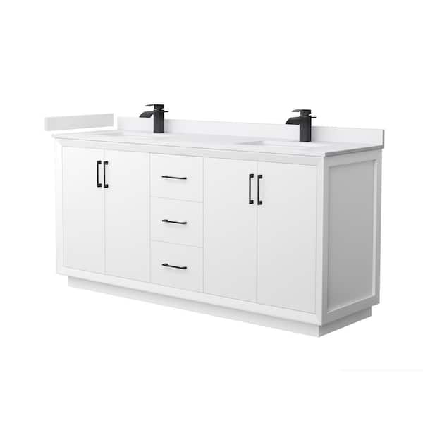 Wyndham Collection Strada 72 in. W x 22 in. D x 35 in. H Double Bath Vanity in White with White Cultured Marble Top