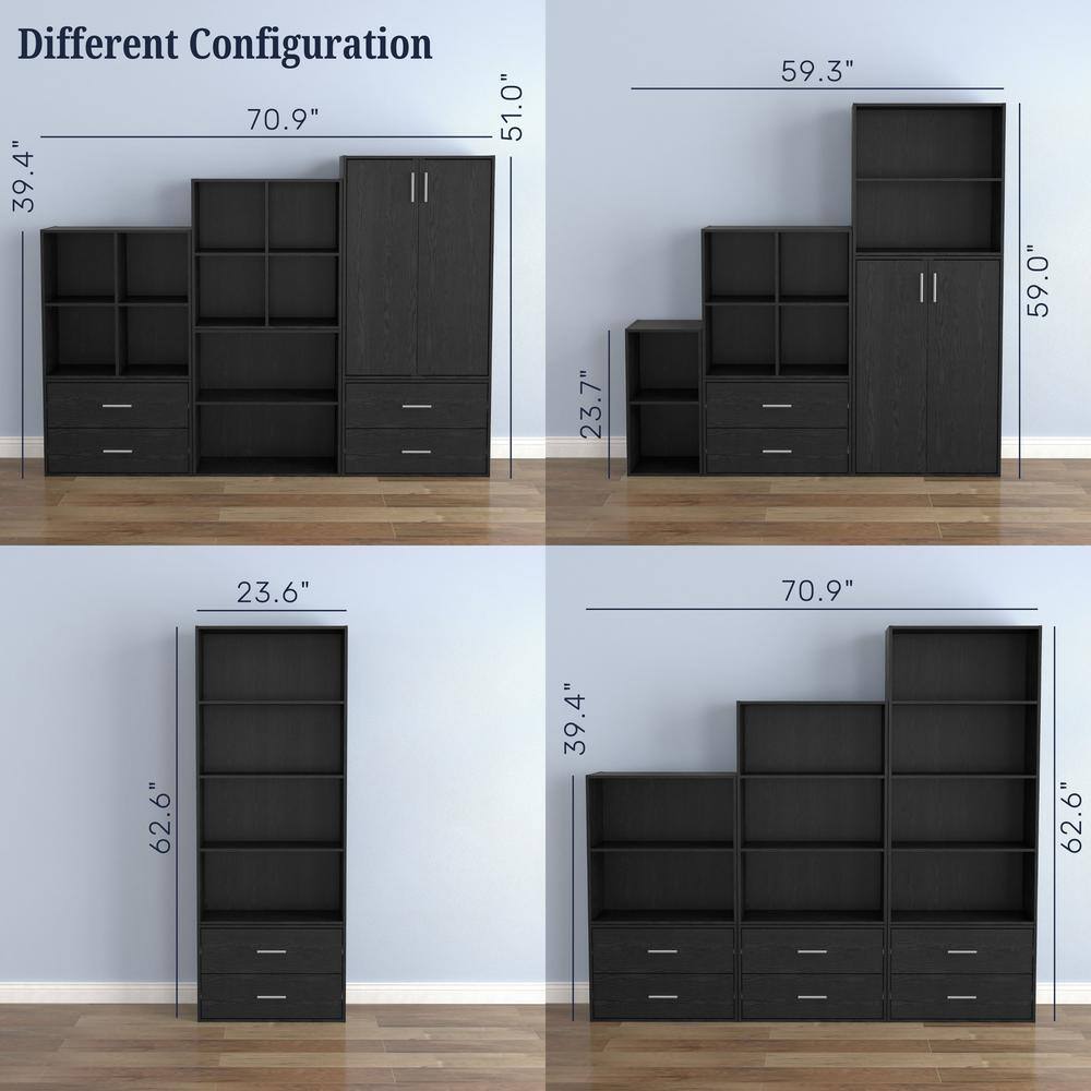 Black 24-Inch Stackable MDF Wood 4-Cube Bookcase
