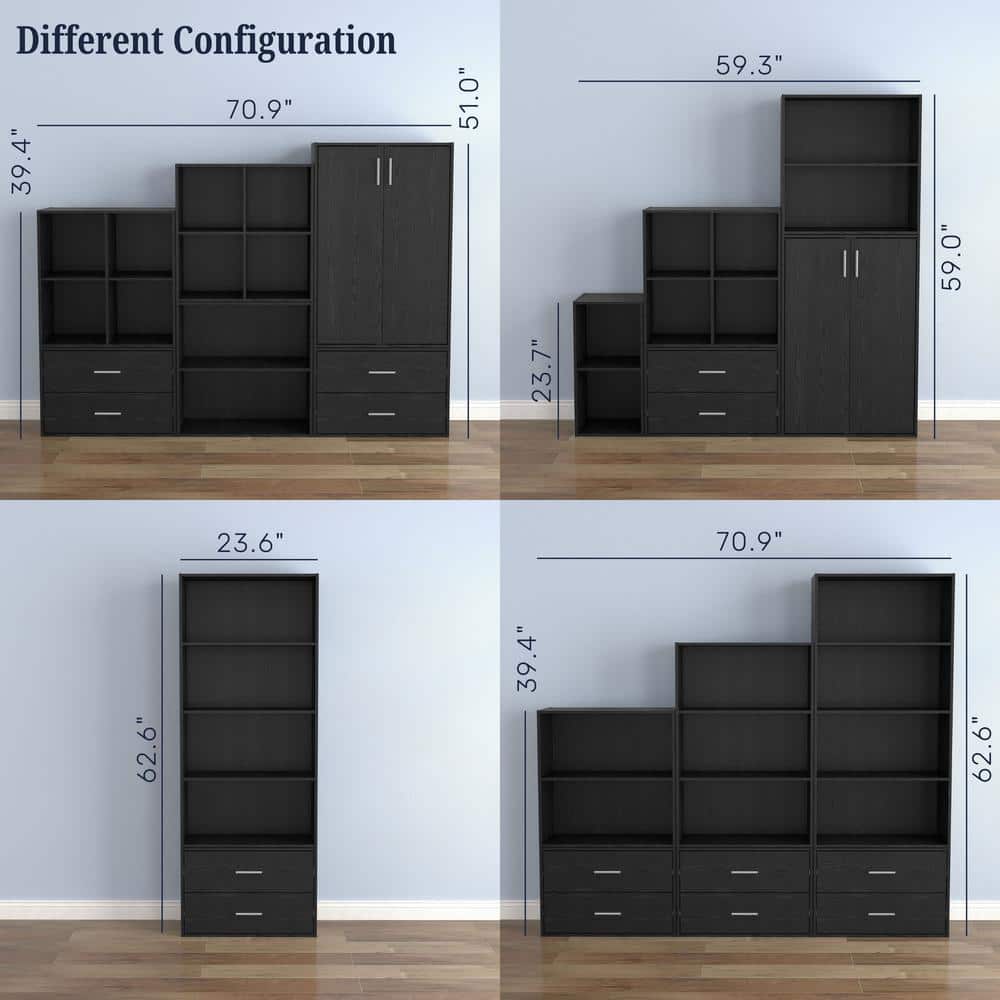 Black 6-Cube Stackable Wood Modular Bookcase