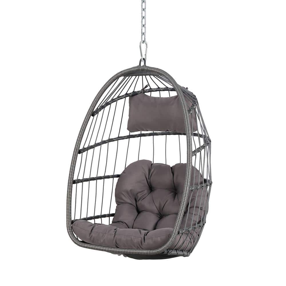 Freestyle Hanging Egg Chair in Gray with Dark Gray Cushions Patio Swing ...