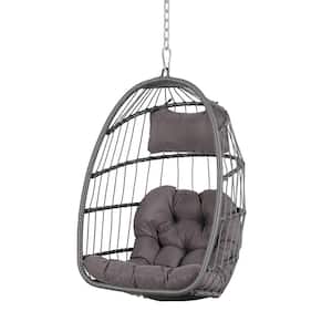 Hanging Egg Chair in Gray with Dark Gray Cushions Patio Swing