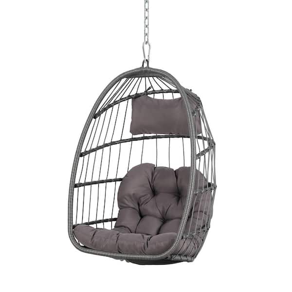 Freestyle Hanging Egg Chair in Gray with Dark Gray Cushions Patio Swing