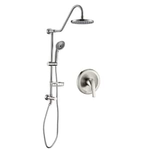 5-Spray Round Wall Bar Shower Kit with Hand Shower with Adjustable Soap Basket in Brushed Nickel