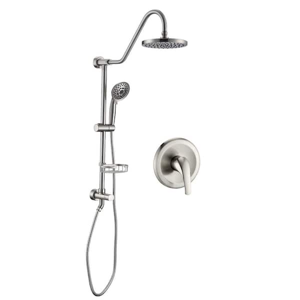 PROOX 5-Spray Round Wall Bar Shower Kit with Hand Shower with Adjustable Soap Basket in Brushed Nickel
