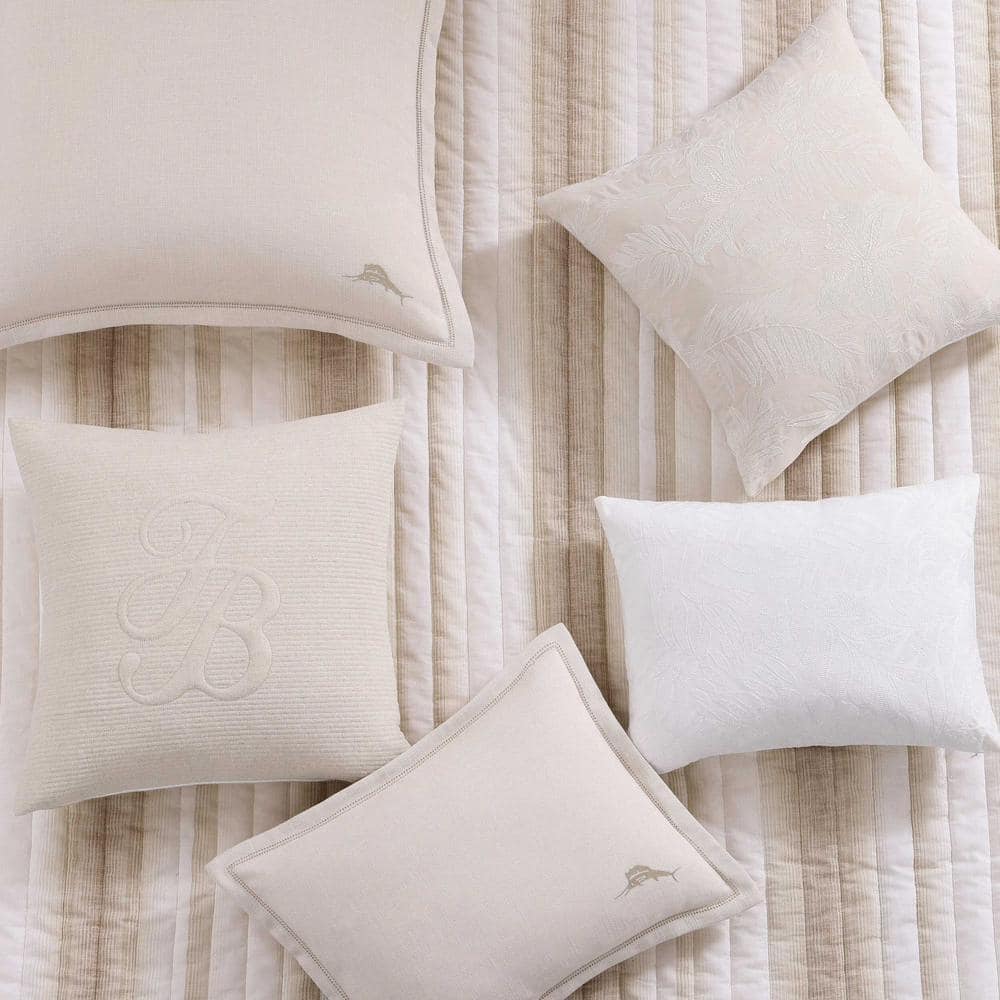 Beige Striped Full Cotton Reversible Quilt Set