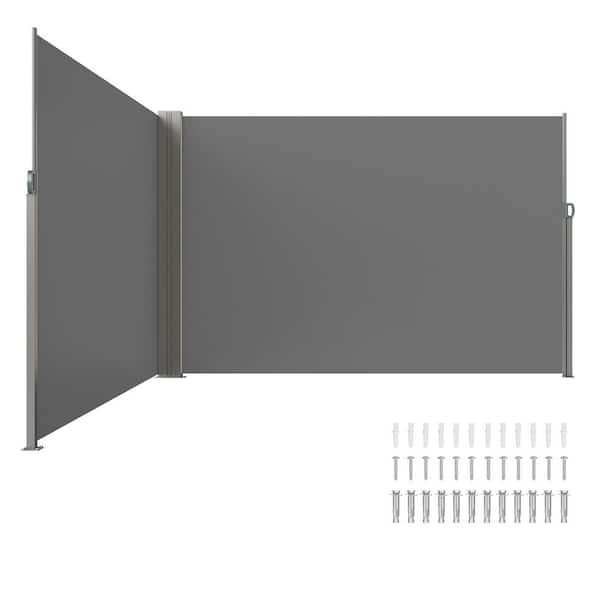 Retractable Side Awning, 79 x 236 in. Outdoor Privacy Screen, 180g Polyester Waterproof Patio Screen, UV 30, Gray