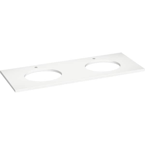 Silestone 61 in. W x 22.4375 in. D Quartz Double Oval Cutouts with Vanity Top in Miami White