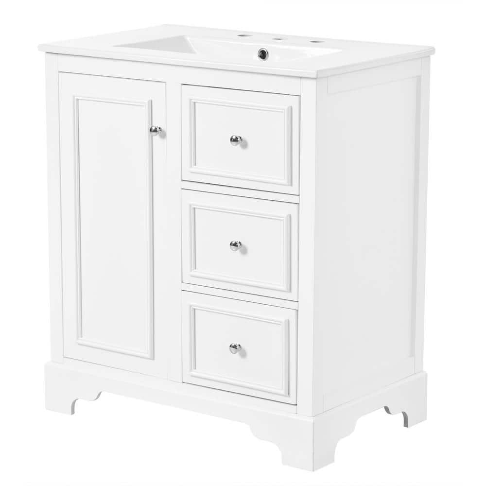 Netdc 30 in. Single Sink Freestanding Bath Vanity in White with Carrara Cer