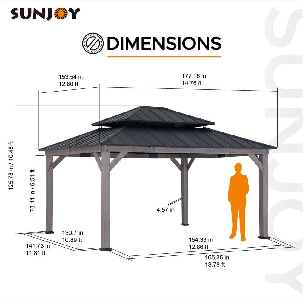 Archwood 13 ft. x 15 ft. Cedar Framed Gazebo with Black Steel Roof