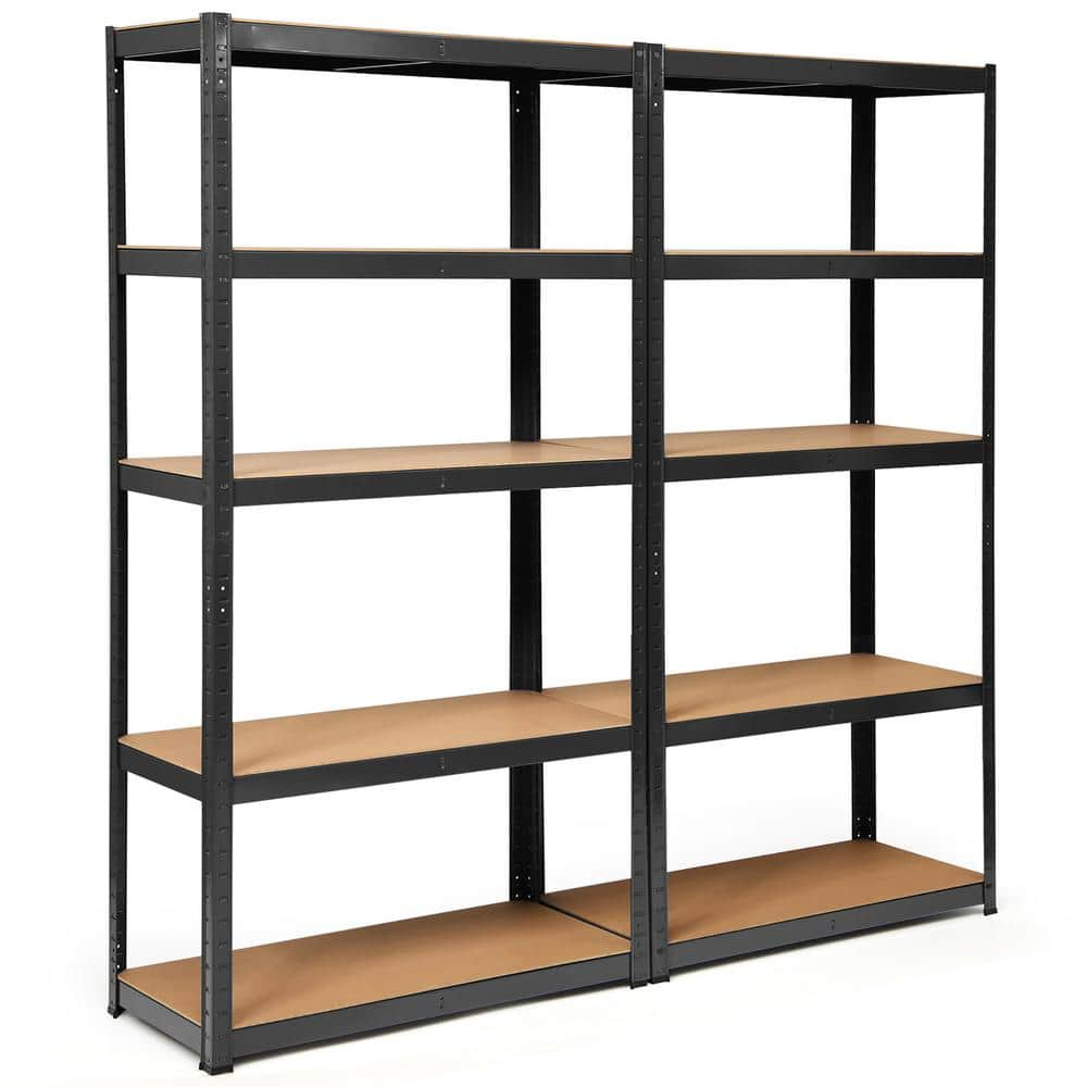 Costway 2-Piece Black 5-Tier Heavy Duty Steel Garage Storage Shelving Unit Adjustable 72 in.W x 72 in.H x 16 in.D