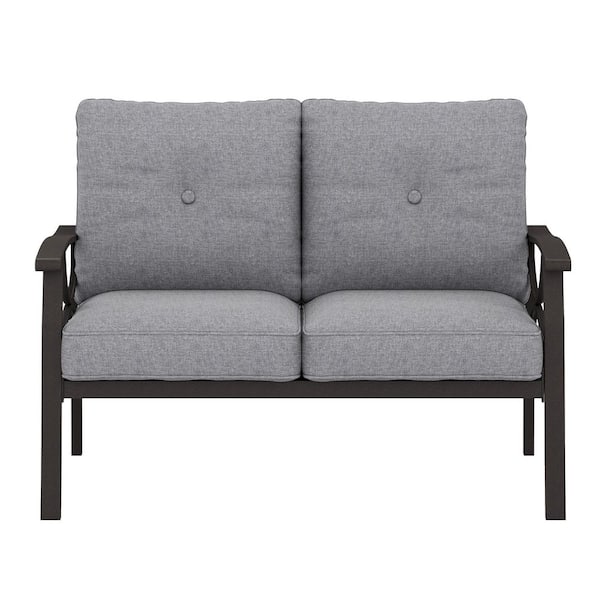 Grey Metal Outdoor Loveseat Sofa with Cushions
