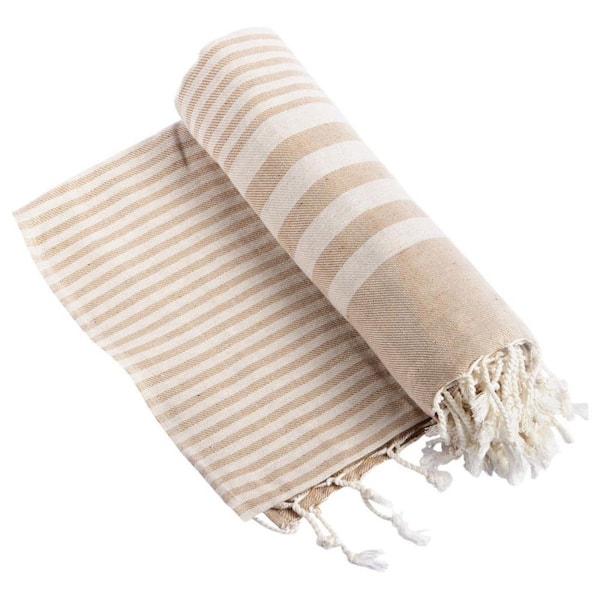 HomeRoots Beige Striped Cotton Throw Blanket