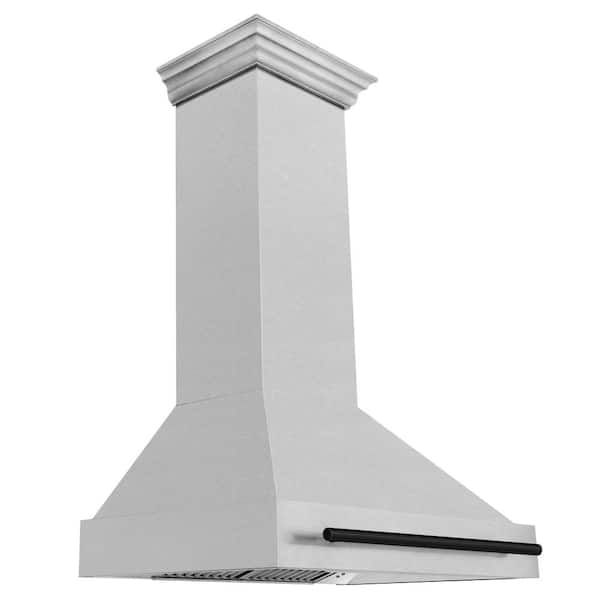 ZLINE Kitchen and Bath Autograph Edition 36 in. Satin Stainless Steel Wall Mount Range Hood with Matte Black Handle
