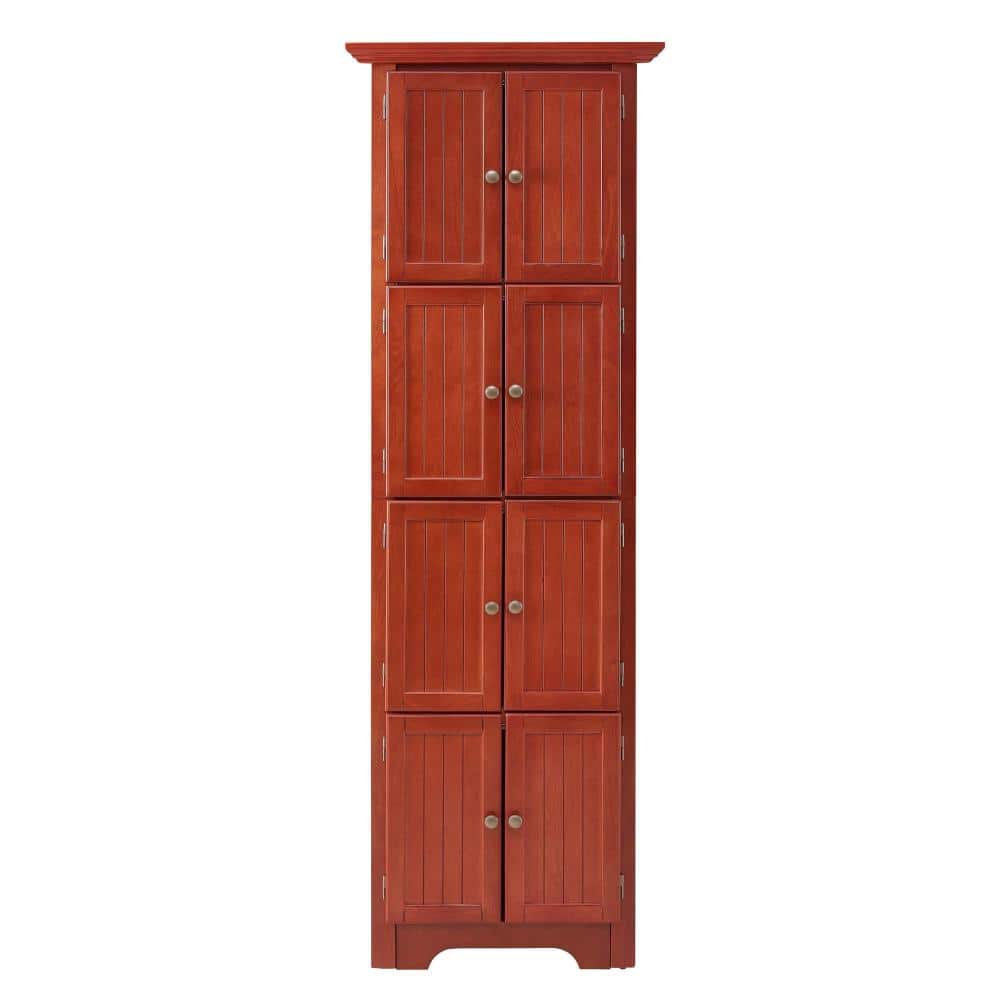 24 in. W x 12 in. D x 72 in. H Linen Cabinet, 4-Tier Corner Kitchen Pantry Storage Cabinet, Bookshelf Cabinet, Cherry