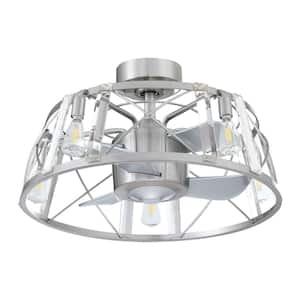 23 in. Modern Indoor Brushed Nickel Caged Bladeless Crystal Ceiling Fan with Reversible DC Motor and Remote Control