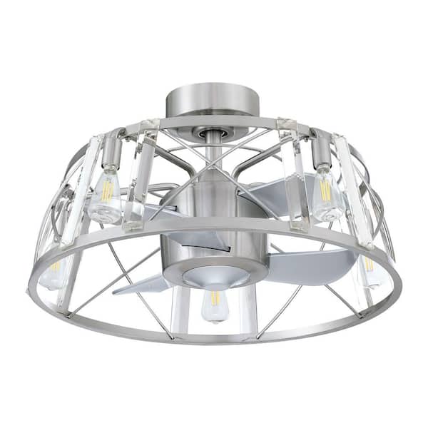 Flint GARDEN 23 in. Modern Indoor Brushed Nickel Caged Bladeless Crystal Ceiling Fan with Light and Remote Control