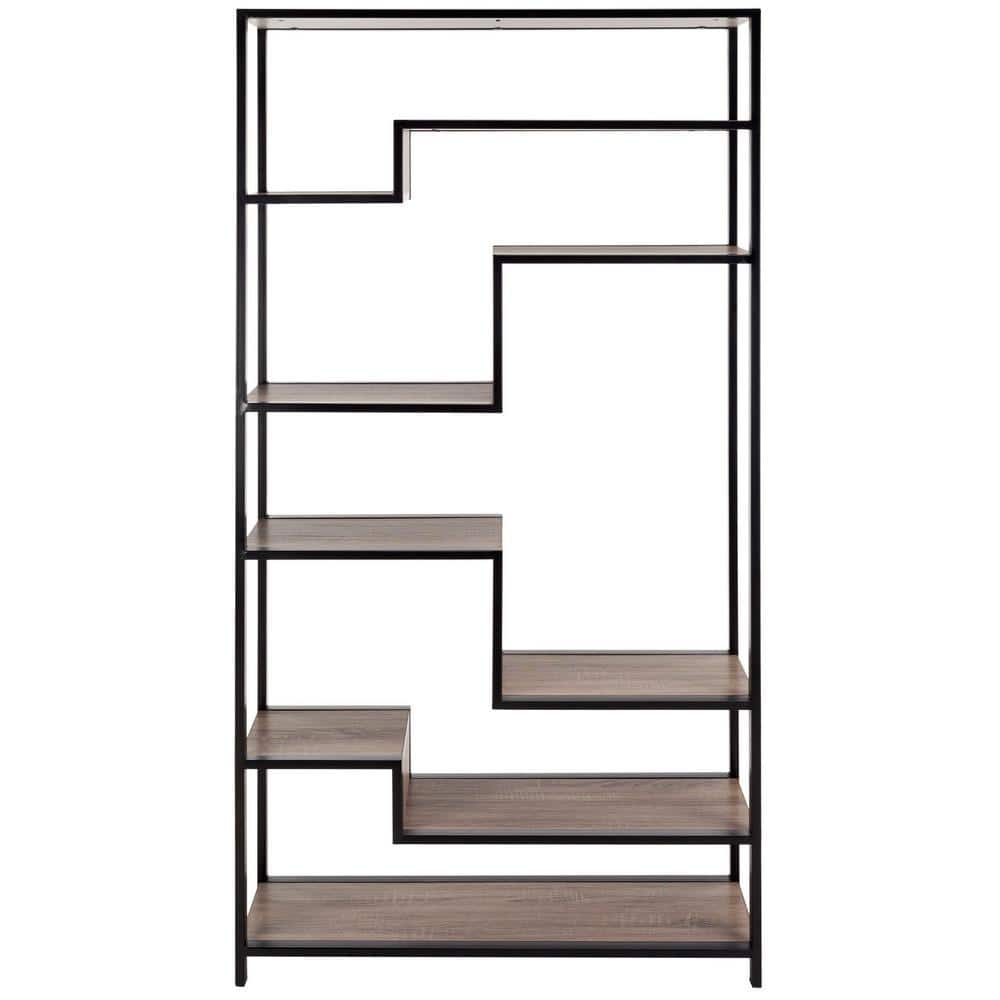 Joanna Transitional Oak and Black Wood Etagere, 32"W x 12"D x 62"H